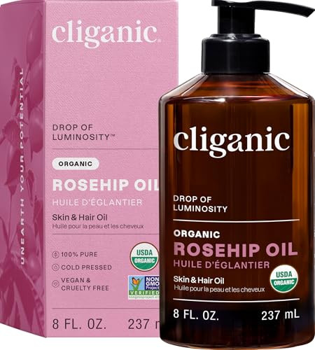 Cliganic Organic Rosehip Seed Oil for Face, 100% Pure | Natural Cold Pressed Unrefined Non-GMO | Carrier Oil for Skin, Hair & Nails (Packaging May Vary) | Amazon (US)