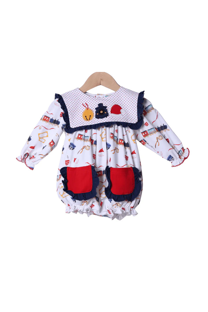 Applique Christmas Train Ruffle Bubble | The Smocked Flamingo