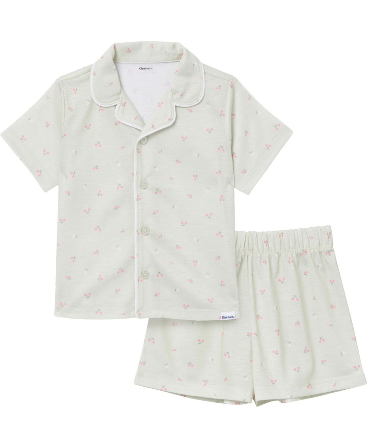 Gerber Toddler Girls 2-Piece Button Up Pajama Shorts Set - Cherries | Macy's