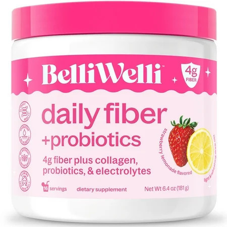 BelliWelli Daily Fiber Supplement with Probiotics, Electrolytes, and Collagen - Strawberry Lemonade, 6.4 oz | Walmart (US)