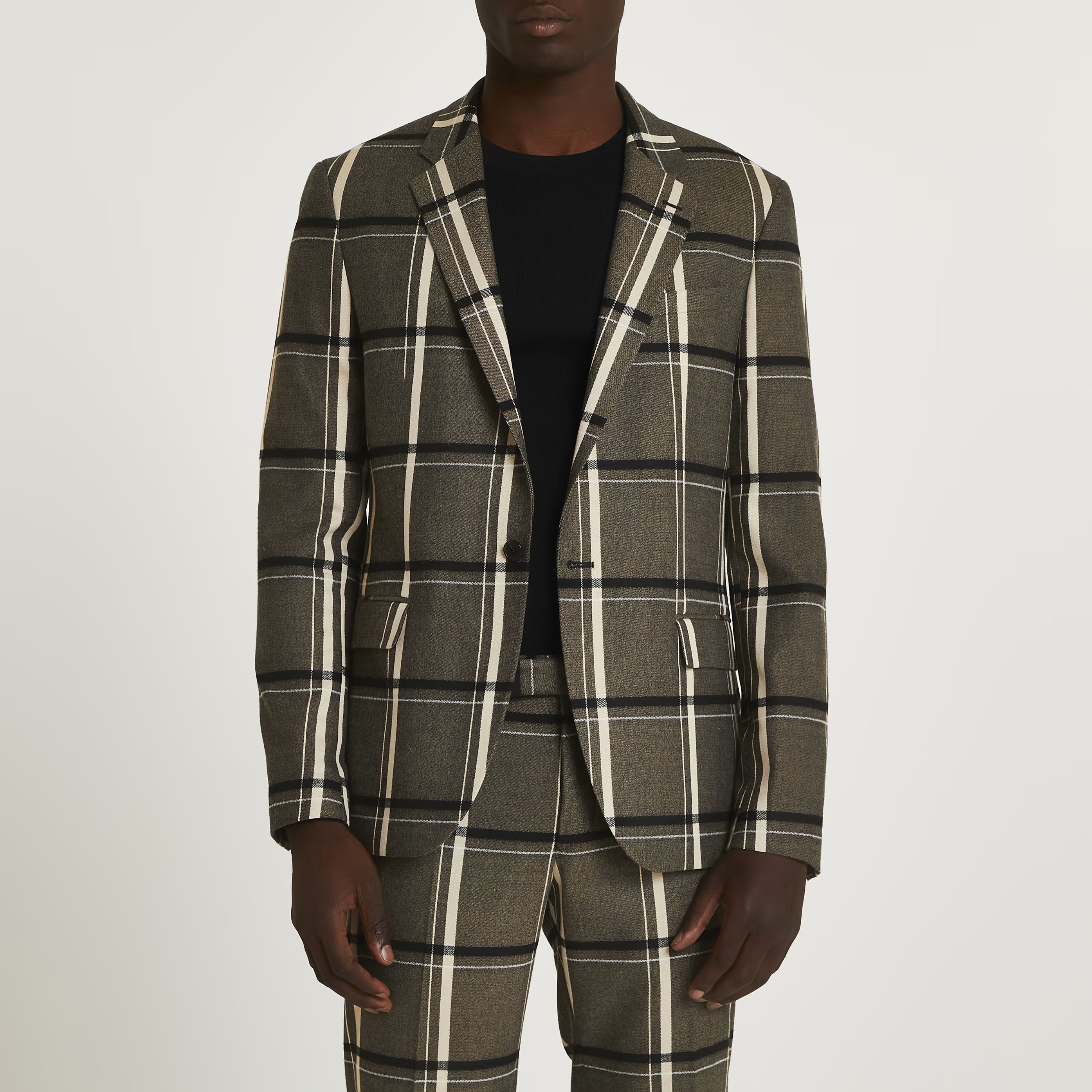 Mens River Island Black check print skinny fit suit jacket | River Island (UK & IE)