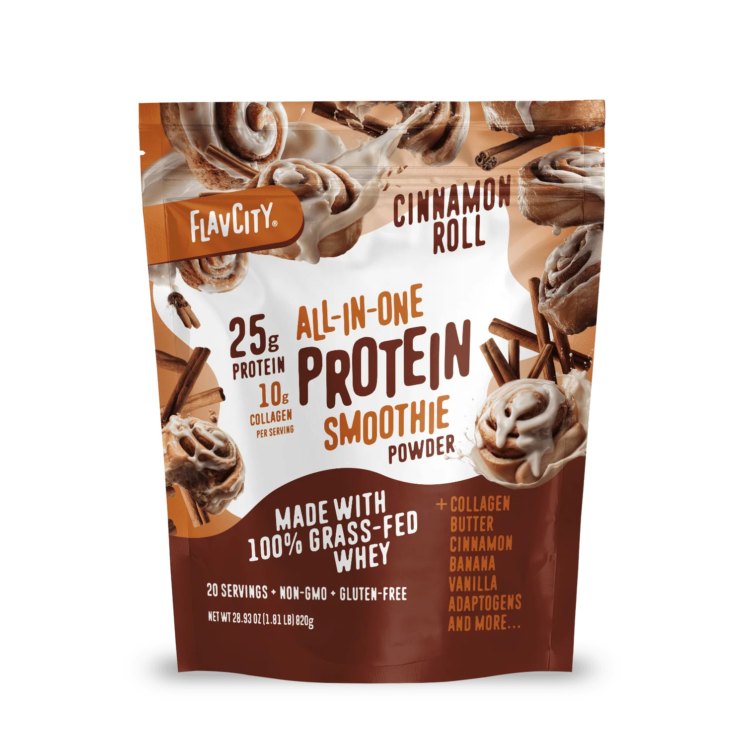Cinnamon Roll Protein Smoothie Powder | FlavCity | FlavCity