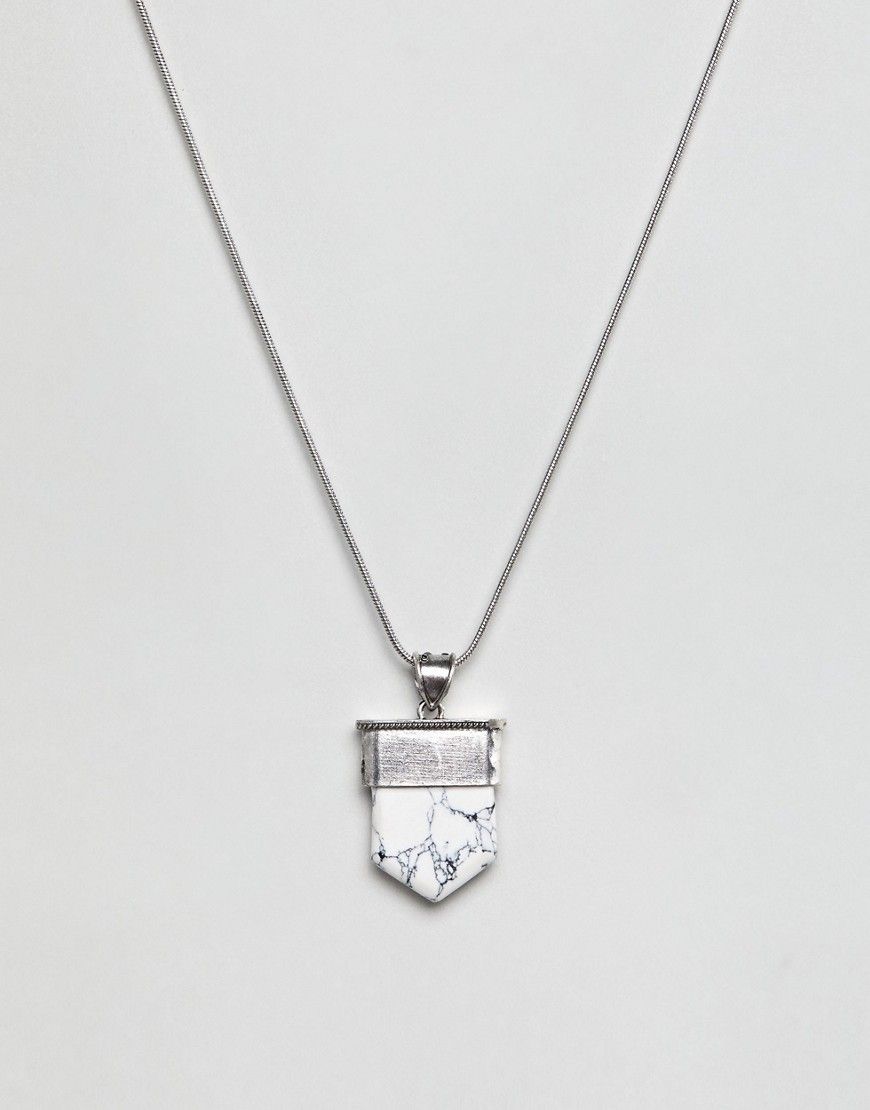 ASOS DESIGN Burnished And Engraved Stone Pendant Necklace - Silver | ASOS US