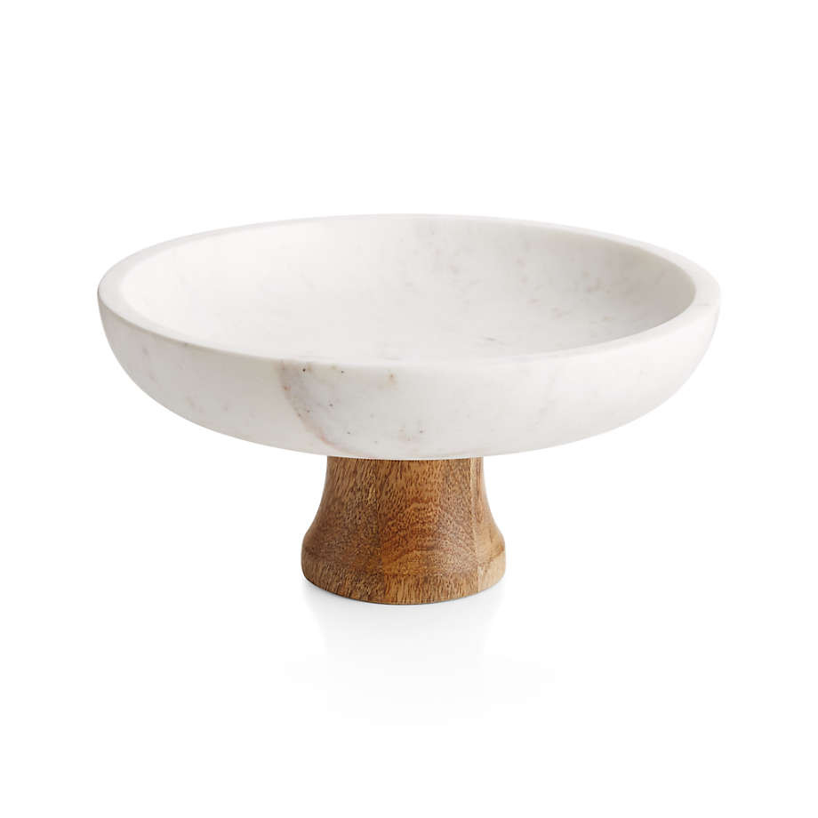 Wood and Marble Footed Fruit Bowl + Reviews | Crate and Barrel | Crate & Barrel