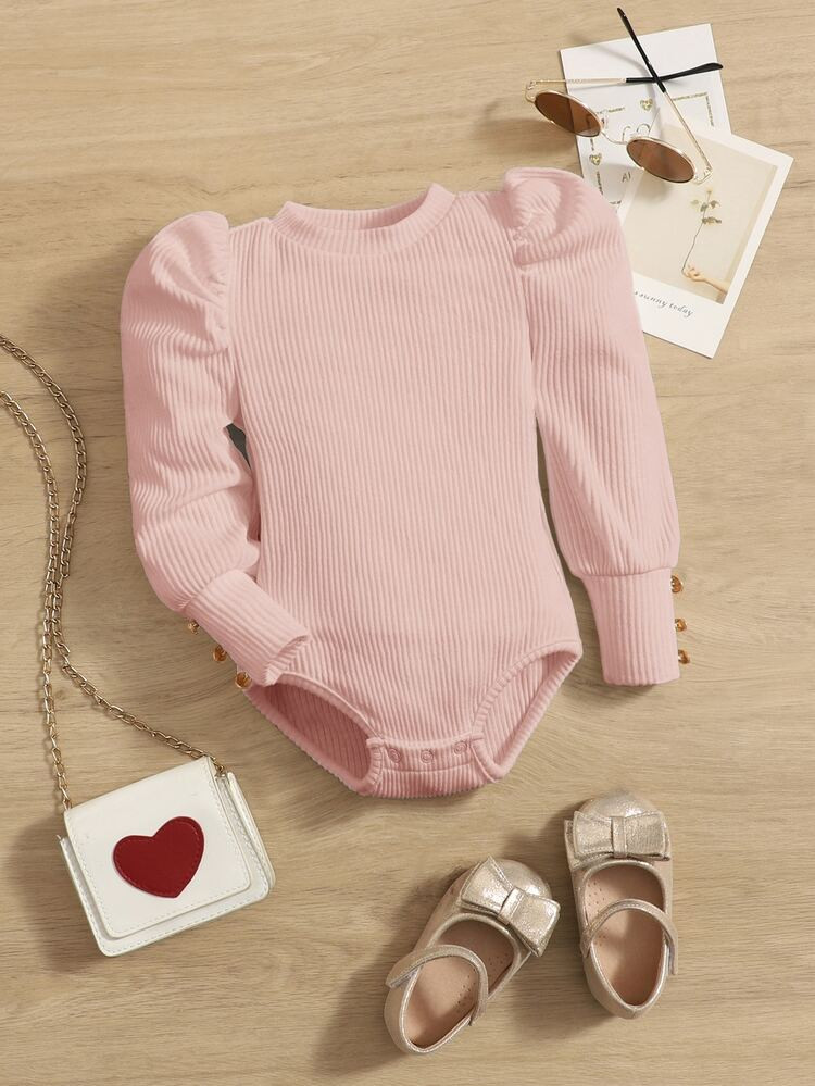 SHEIN Baby Rib-knit Puff Sleeve Bodysuit | SHEIN