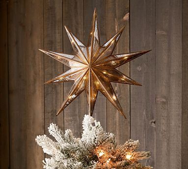 Pre-Lit Mirrored Star Tree Topper | Pottery Barn (US)