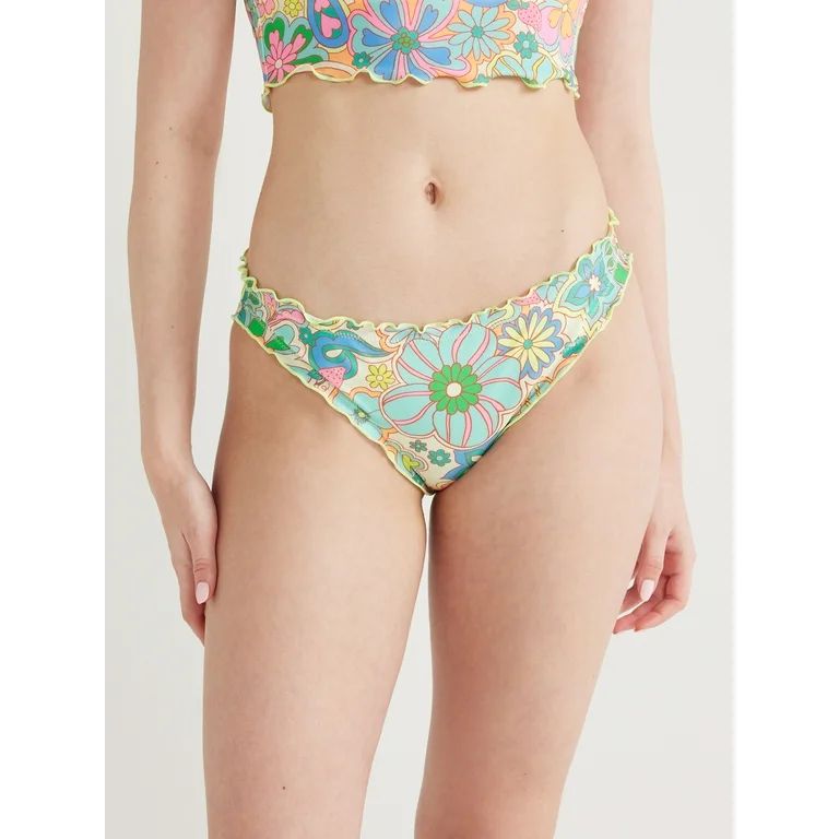 No Boundaries Juniors’ Print Lettuce Edge Bikini Swim Bottoms, Sizes XS-XL | Walmart (US)