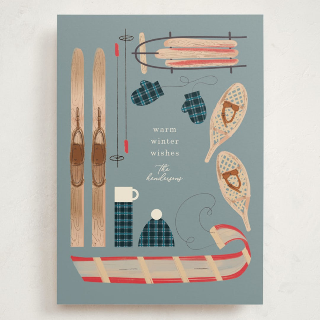 "Wintery Mix" - Customizable Grand Holiday Cards in Blue by Baumbirdy. | Minted
