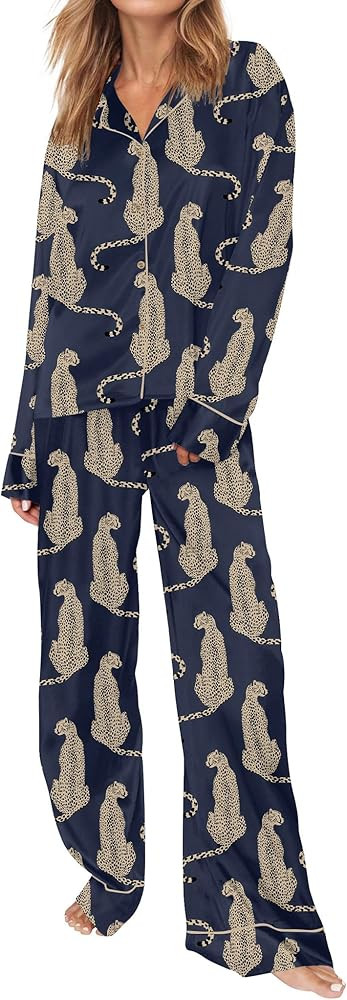 SHESHOW Satin Pajamas Set for Women Set Long Sleeve Button Down Pjs Sets 2 Piece Loungewear Anima... | Amazon (US)