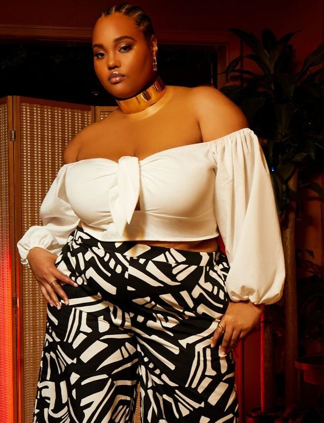 Tie Front Off The Shoulder Blouse | Women's Plus Size Tops | ELOQUII | Eloquii