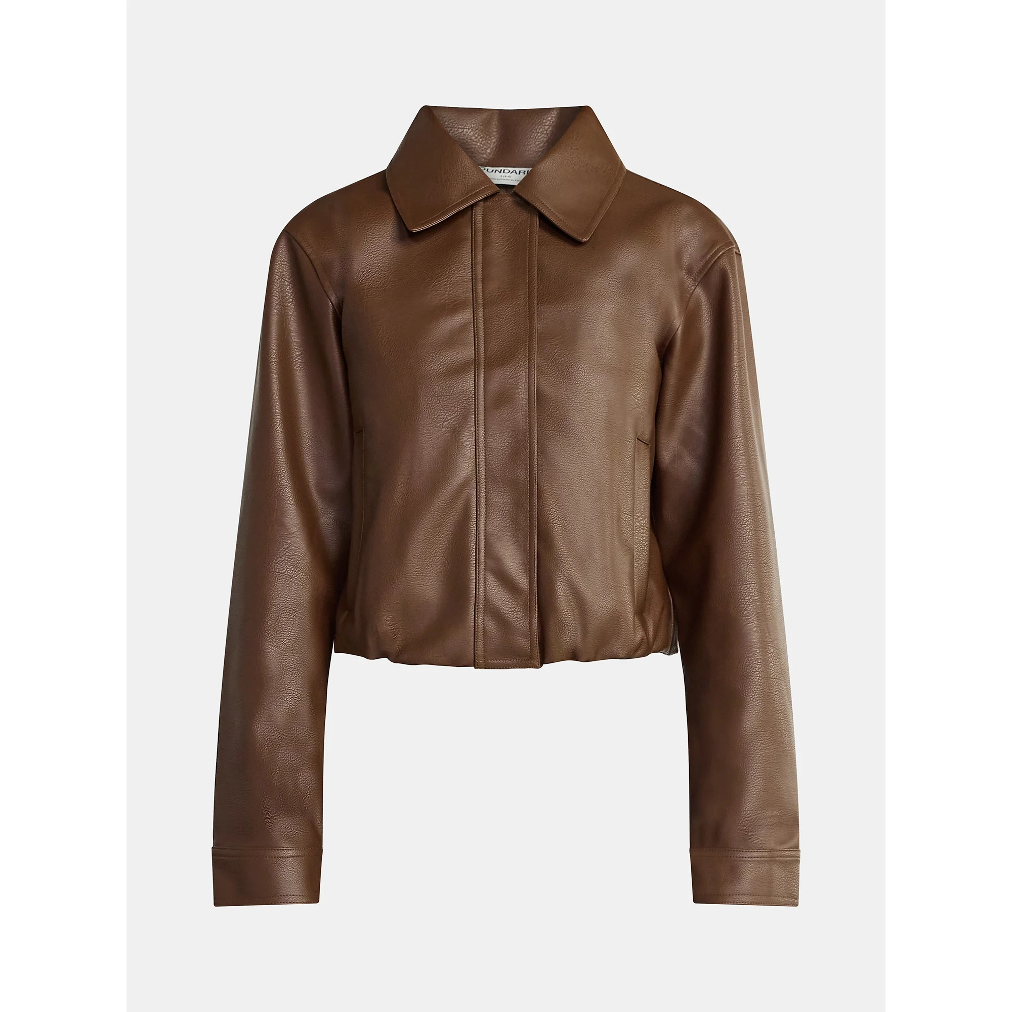 No Boundaries Bubble Hem Faux Leather Bomber Jacket, Women's | Walmart (US)