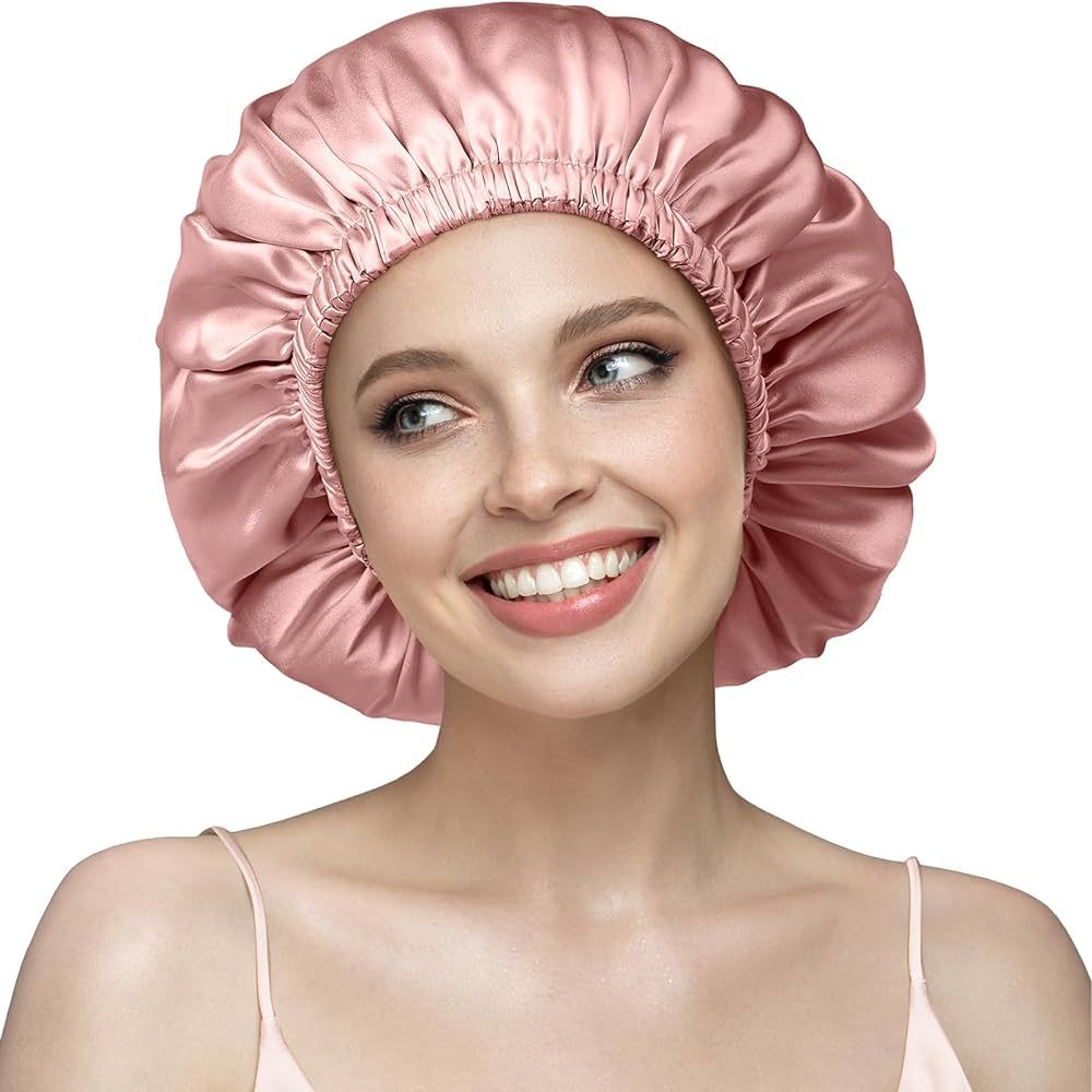 YFONG 22 Momme 100% Mulberry Silk Sleep Cap for Women, Double Layer Silk Night Bonnet for Sleepin... | Amazon (US)