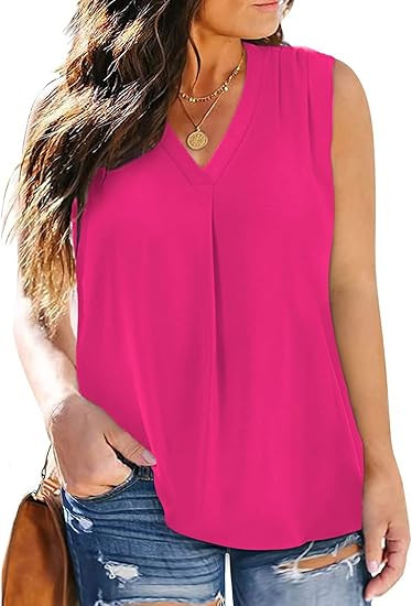 Eytino Womens Plus Size Summer Sleeveless V Neck Casual Tank Tops Chiffon Blouse Office Work Shir... | Amazon (US)