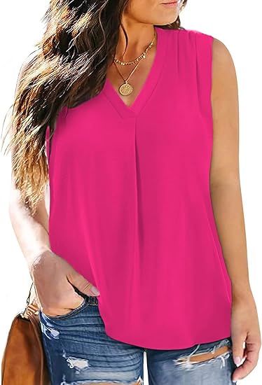 Eytino Womens Plus Size Summer Sleeveless V Neck Casual Tank Tops Chiffon Blouse Office Work Shir... | Amazon (US)