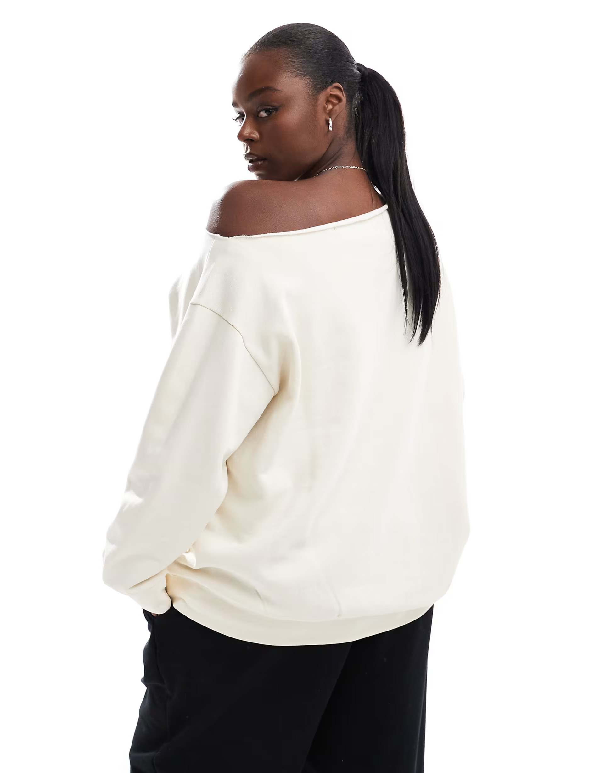 ASOS DESIGN Curve off the shoulder oversized sweatshirt in ecru | ASOS | ASOS (Global)