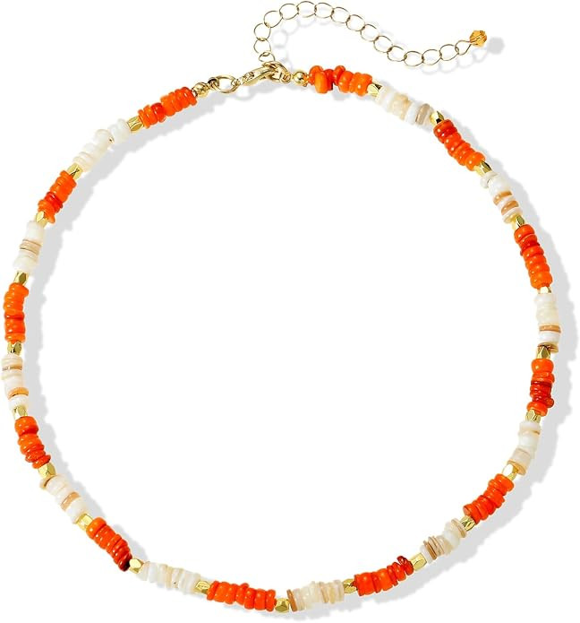 Heishi Style Gemstone Puka Shell Beaded Choker Necklace for Women, Hawaiian Handmade Summer Beach... | Amazon (US)