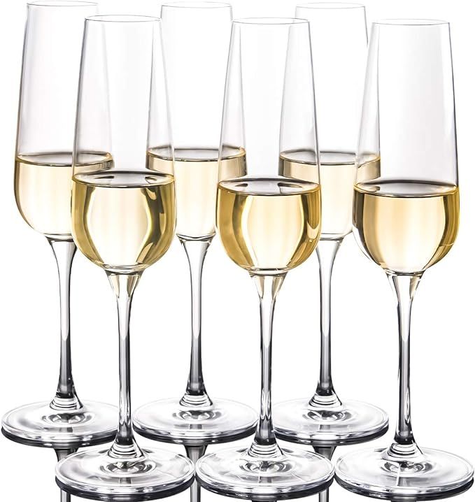FAWLES Crystal Champagne Flutes Set of 6 - Classy Clear Stemmed Champagne Flute Glasses, Mimosa G... | Amazon (US)