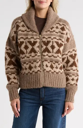 FRAME Fair Isle Shawl Collar Zip Alpaca Blend Sweater in Oatmeal Multi at Nordstrom Rack, Size X-Small | Nordstrom Rack