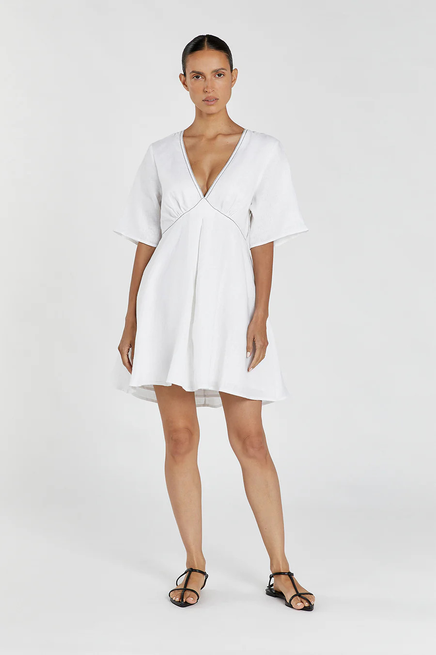 RHODES WHITE LINEN MINI DRESS | DISSH