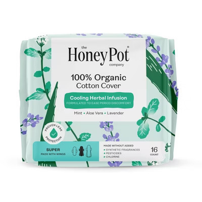 Honey Pot 100% Organic Cotton Cover Cooling Herbal Infusion Super Pads - 16 ct | Target