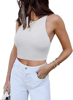 REORIA Women’s Sexy Sleeveless Racer Back Tank Tops Halter Neck Crop Tops | Amazon (US)