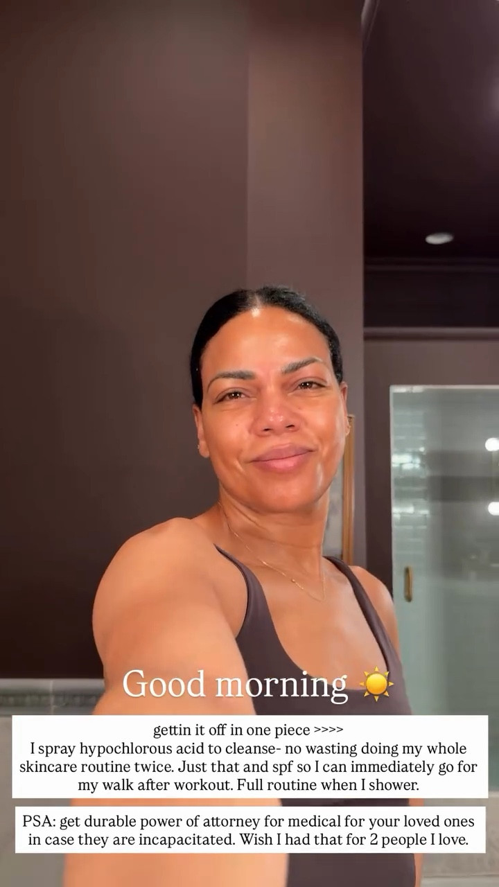 Gettin it off in one piece >>>>
I spray hypochlorous acid to cleanse- no wasting doing my whole skincare routine twice. Just that and spf so I can immediately go for my walk after workout. Full routine when I shower.
PSA: get durable power of attorney for medical for your loved ones in case they are incapacitated. Wish I had that for 2 people I love.

#LTKgrwm #LTKmorningroutine #LTKselfcare