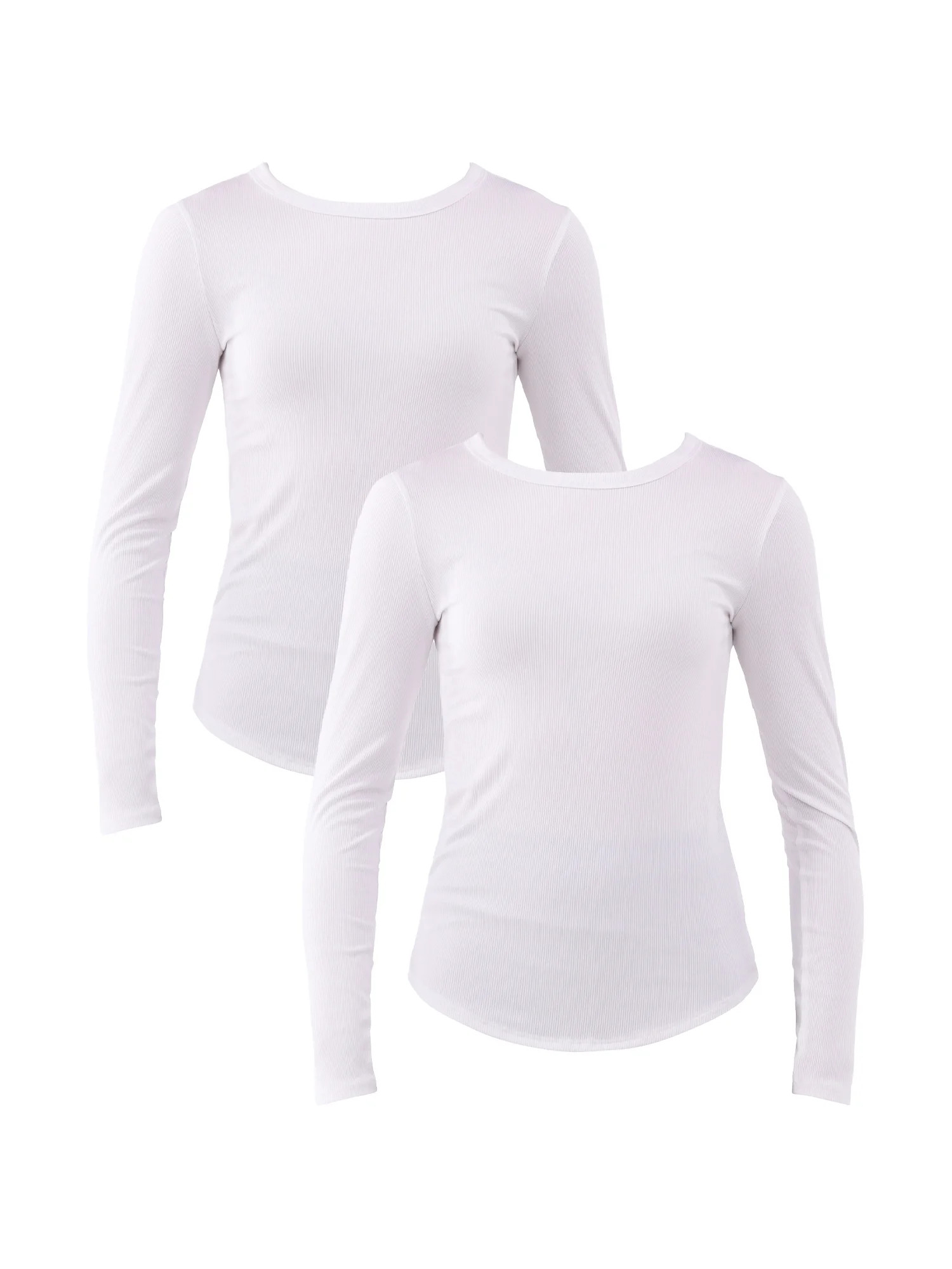 No Boundaries Crewneck Ribbed T-Shirt with Long Sleeves, 2-Pack, Women's | Walmart (US)