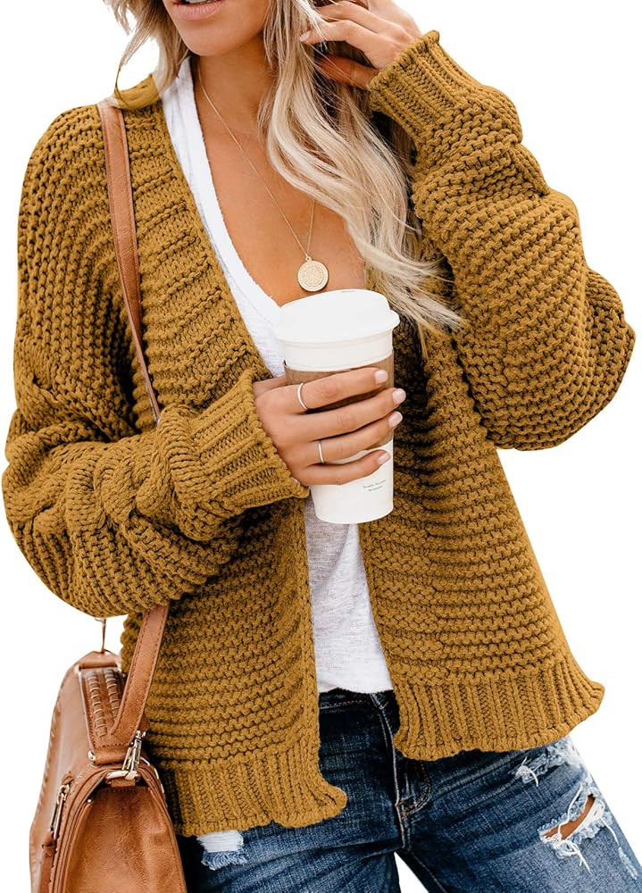 Dokotoo Womens Open Front Long Sleeve Chunky Knit Cardigan Sweaters Loose Outwear Coat | Amazon (US)