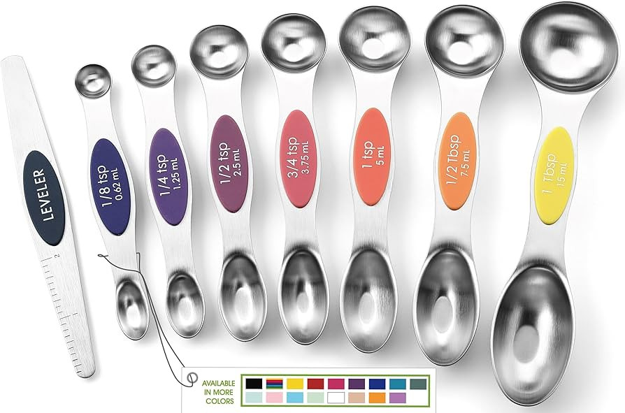 Spring Chef Magnetic Measuring Spoons Set, Dual Sided, Stainless Steel, Fits in Spice Jars, Mount... | Amazon (US)