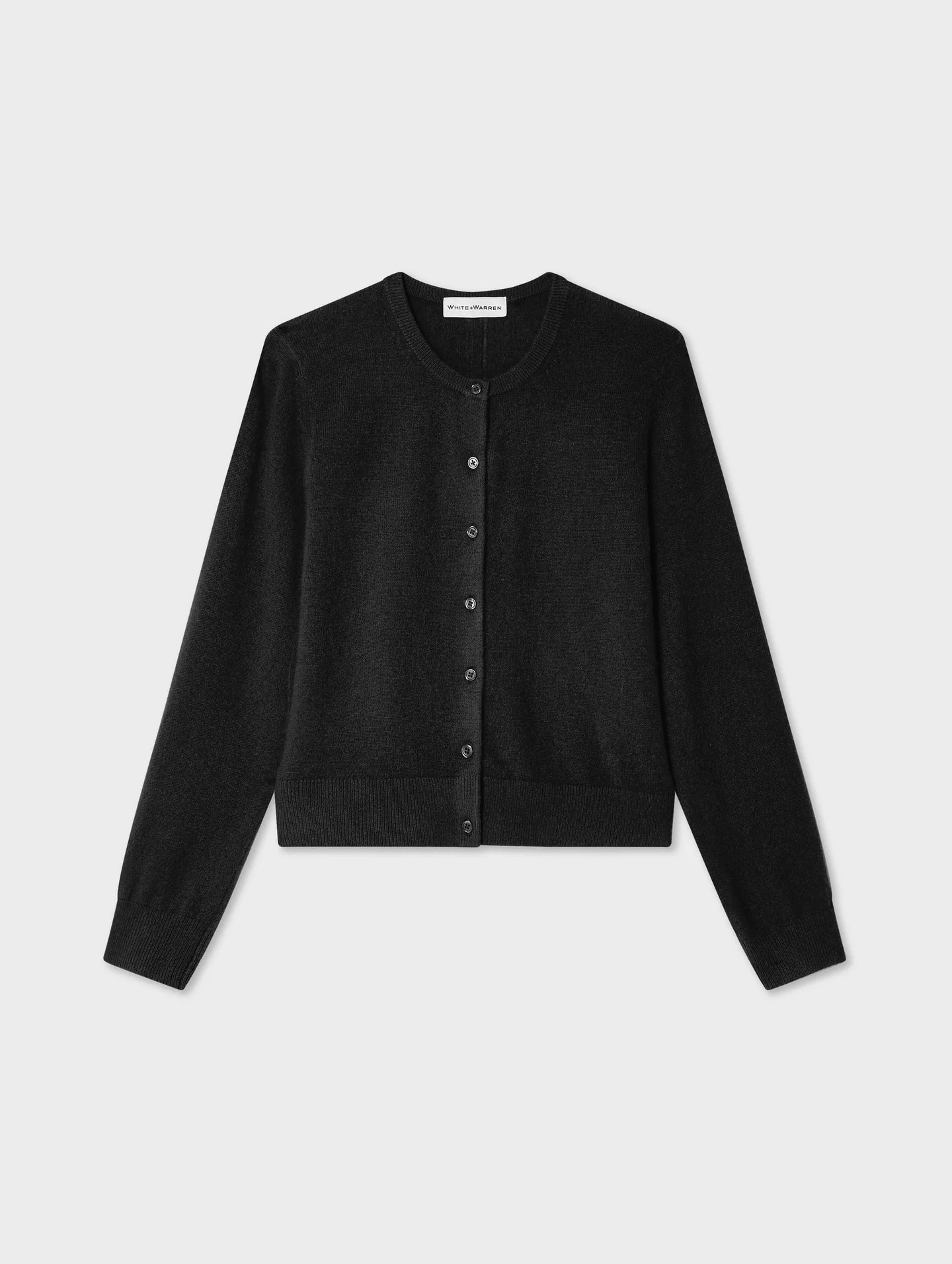 Cashmere Crewneck Cardigan | Black | White and Warren