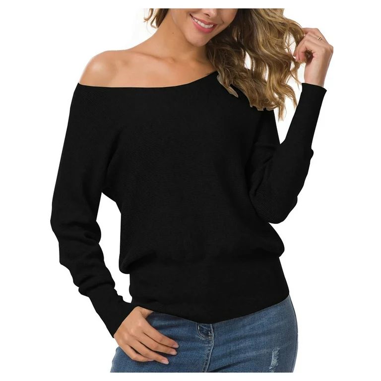 Anygrew Womens Pullover Sweater Off Shoulder Sweater Knit Jumper | Walmart (US)