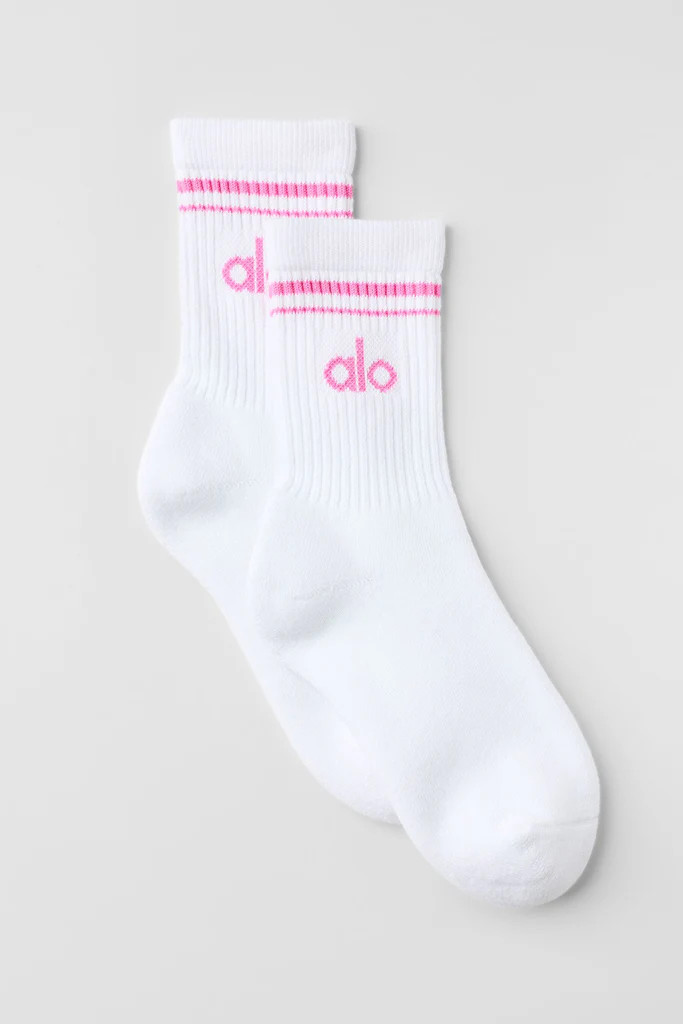 Unisex Half-Crew Throwback Sock - White/Paradise Pink | Alo Yoga (US)