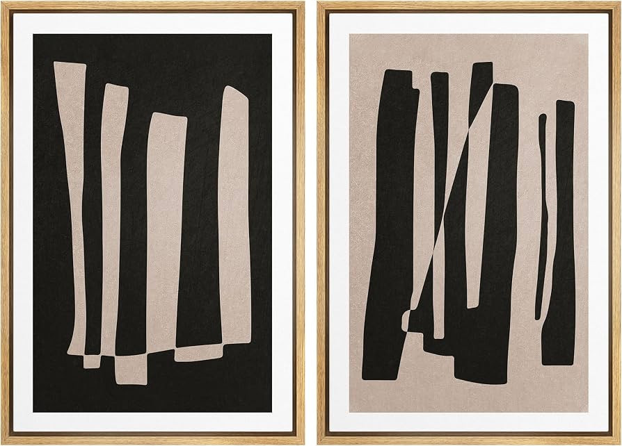SIGNWIN Framed Canvas Print Wall Art Set Black Brown Geometric Polygon Stripes Abstract Shapes Il... | Amazon (US)