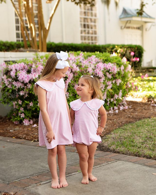 Pink Striped Knit Eyelet Dress | Cecil and Lou