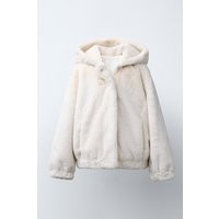 Zara - Faux Fur Hooded Jacket - Kids - Ecru - Kids | Zara US