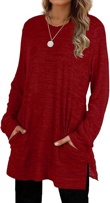 XIEERDUO Womens Casual Sweatshirts Long Sleeve Shirts Oversized With Pocket Tunic Tops S-3XL | Amazon (US)