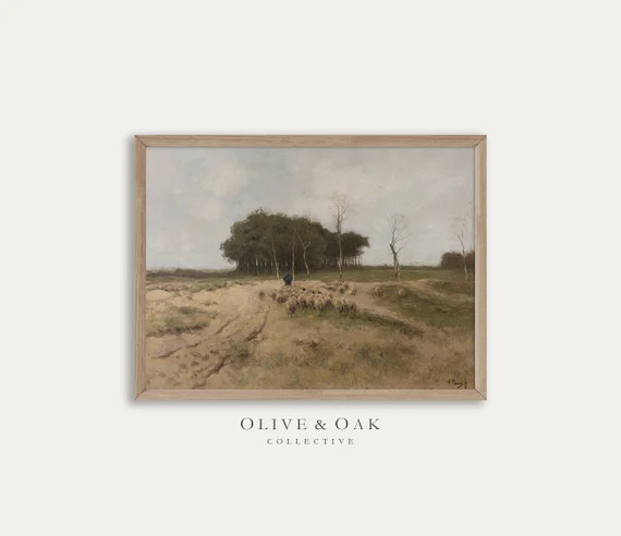 Sheep Painting / Farmhouse Print / Vintage Wall Decor - Etsy | Etsy (US)