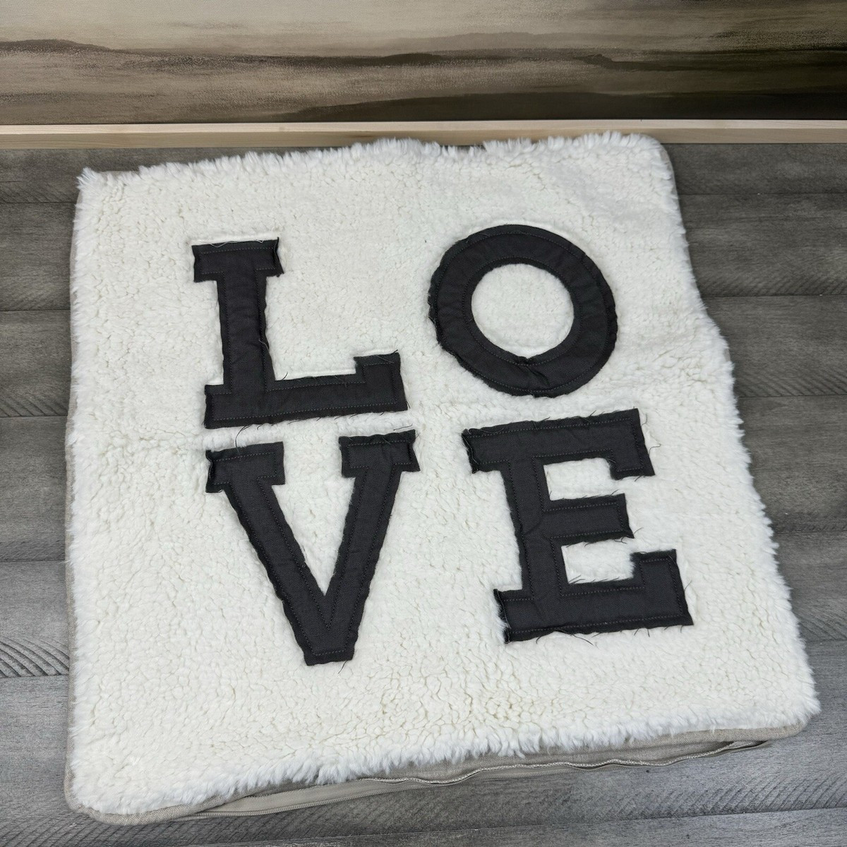 Pottery Barn Love Sherpa Pillow Cover Gray Ivory 20”x20” Broken Zipper Read | eBay US
