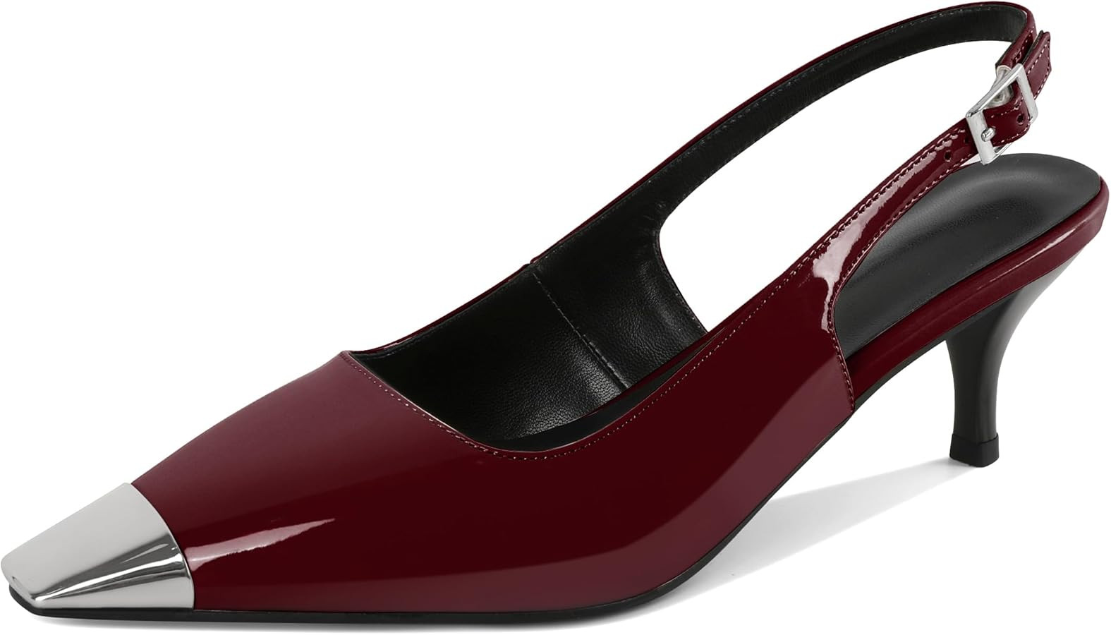 AUMOTED Slingback Kitten Heels for Women Stiletto Heels Silver Cap Square Toe Pumps with Buckle L... | Amazon (US)