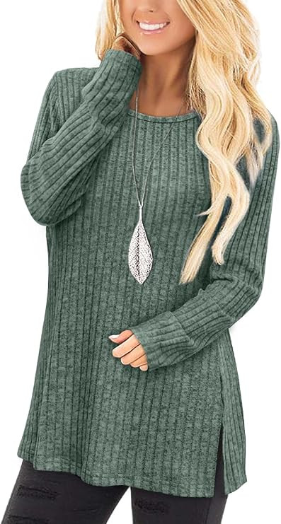 Jescakoo Long Sleeve Shirts for Women Crew Neck Fall Tops Side Split Lightweight Tunic Sweaters F... | Amazon (US)