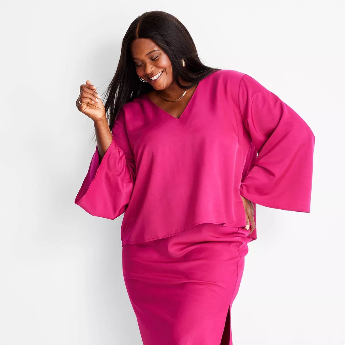 Women's Long Sleeve V-Neck Back Tie Top - Future Collective™ with Jenny K. Lopez Pink | Target