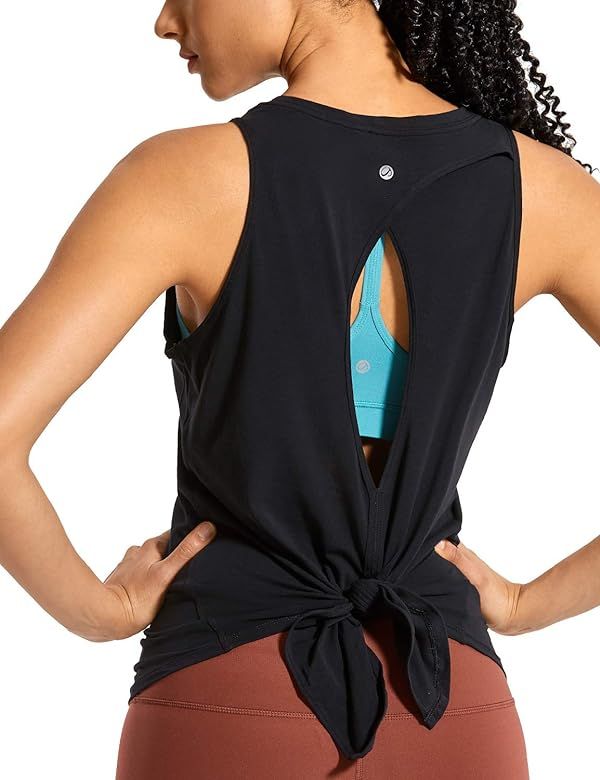 CRZ YOGA Women's Pima Cotton Workout Tank Tops Tie Back Sleeveless Shirts Yoga Athletic Open Back Sp | Amazon (US)