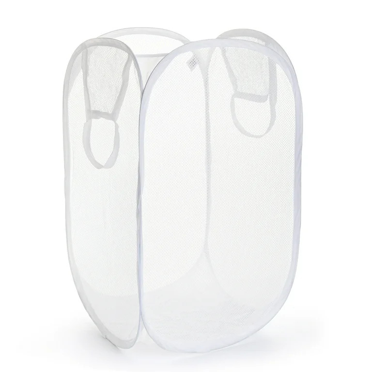Mainstays Mesh Pop-up Hamper, Collapsible, Holds 2 Loads, White, Adult | Walmart (US)