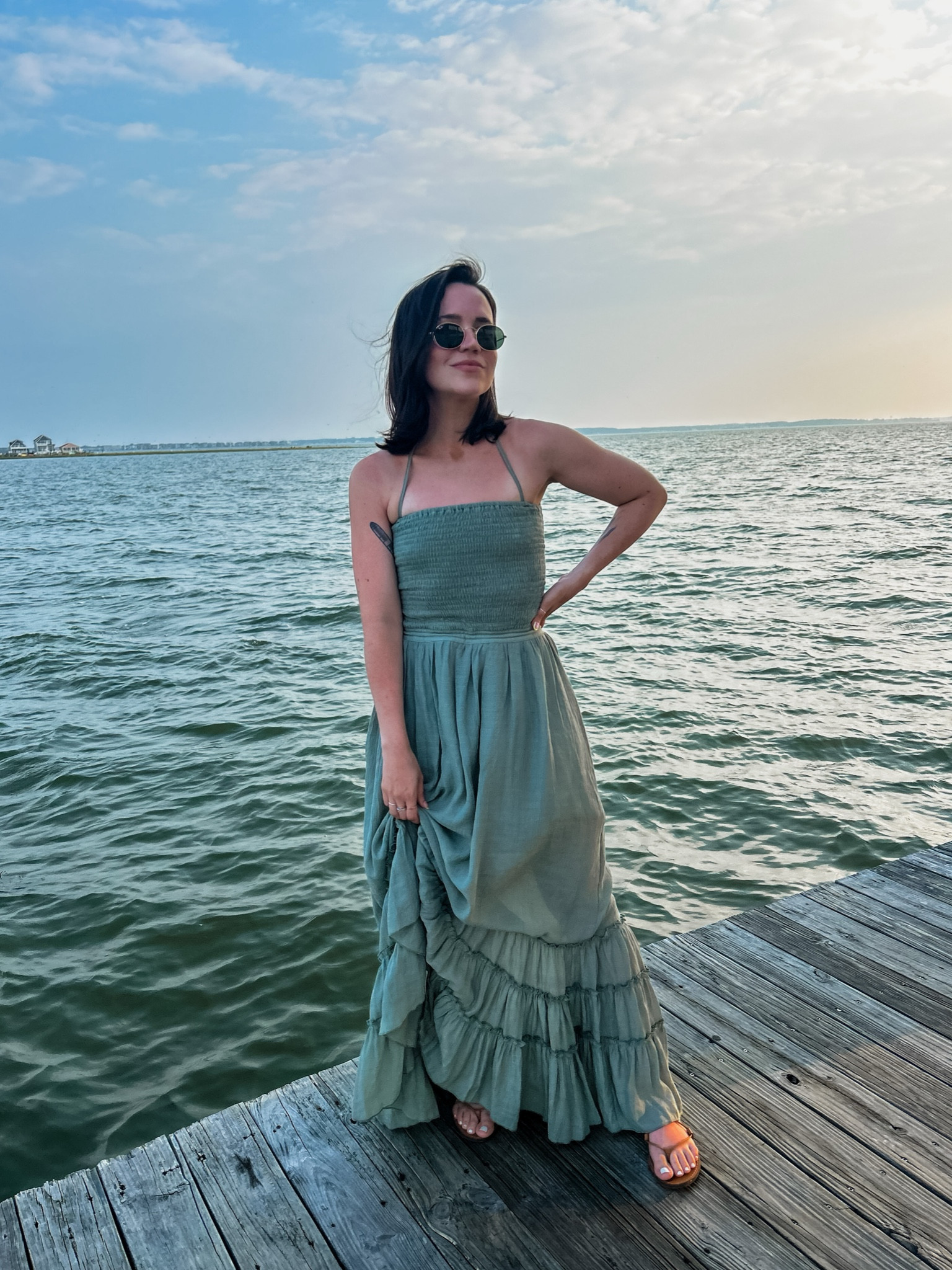 fendi dress green Long Light Green Dress with Cape Sleeves and Hand Embroidery by Shalky