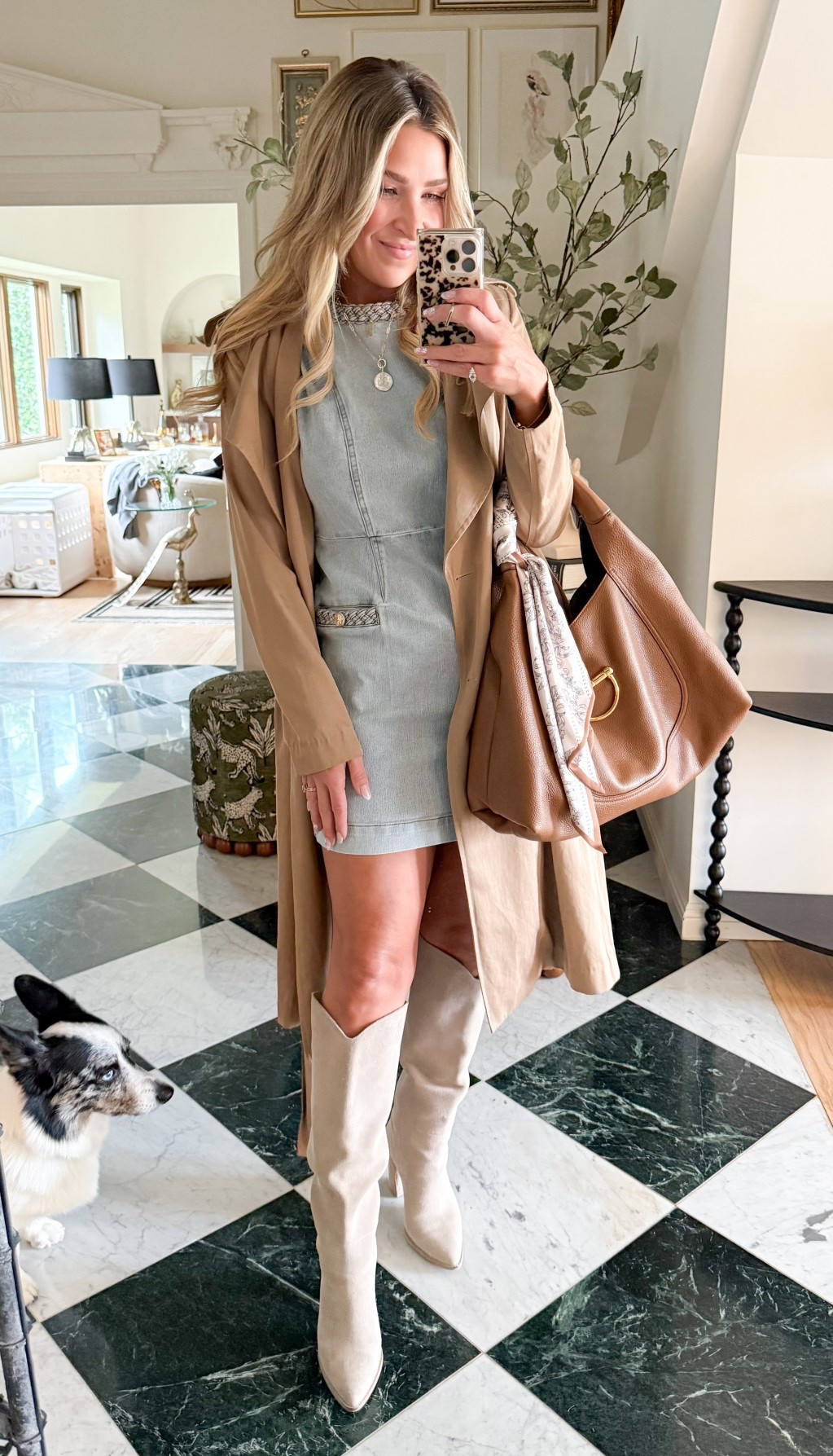 Cutest denim dress for spring! And this is the perfect classic trench coat! Bag was a splurge but worth every penny! Dress runs TTS wearing a small.

#LTKHome #LTKSeasonal #LTKootd
