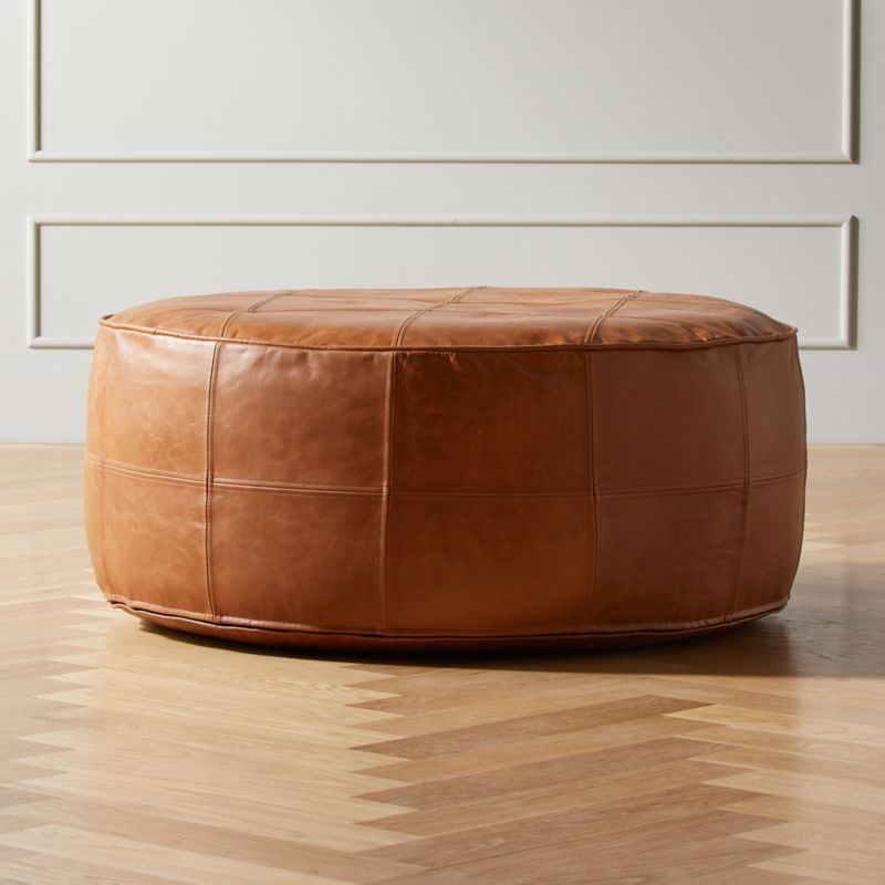 Round Saddle Leather Pouf-Ottoman + Reviews | CB2 | CB2