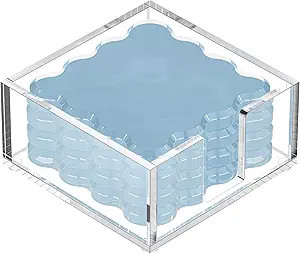 Square Scalloped Acrylic Drink Coaster Set 4‑Pack with Square Holder (Light Blue) | Amazon (US)