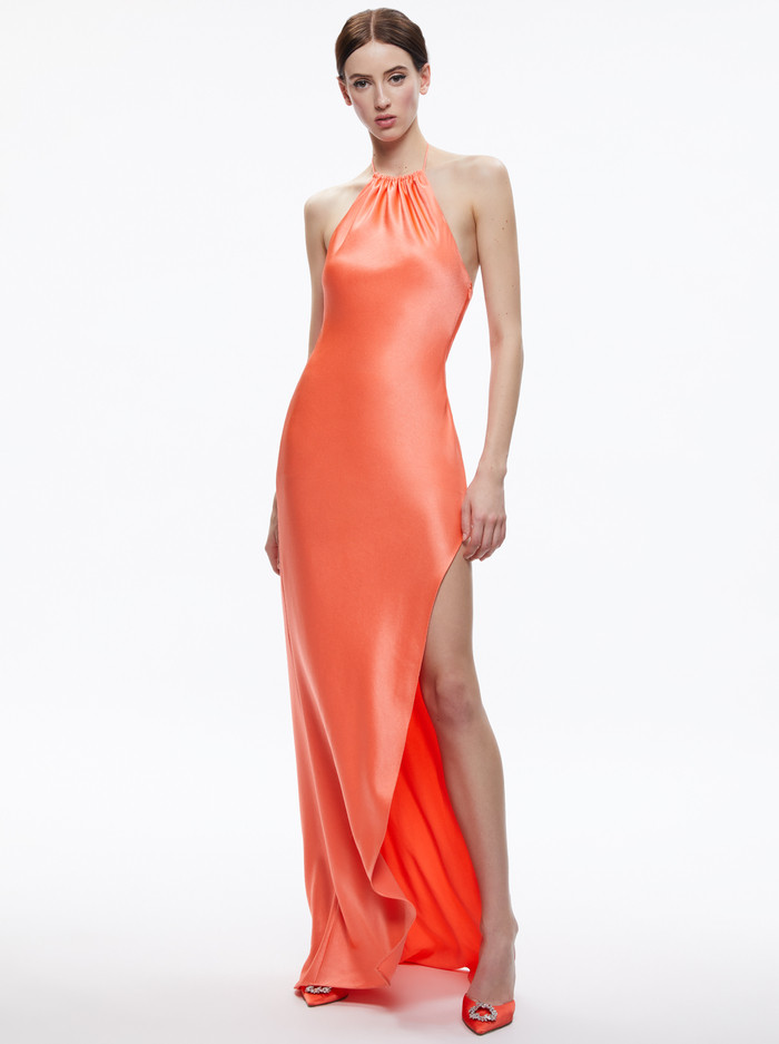 ZUMI OPEN BACK HALTER MAXI DRESS | Alice + Olivia