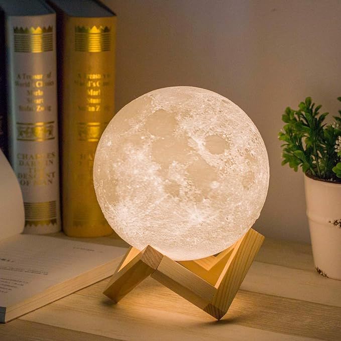 2023 Upgrade 3D Moon Lamp with 5.9 Inch Wooden Base, LED Night Light, Mood Lighting with Touch Co... | Amazon (US)