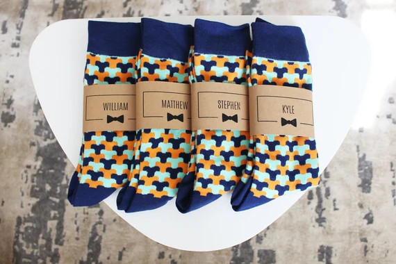 Personalized Groomsmen Socks | Blue & Orange Wedding Socks - Men's Size 7-12 | Custom Sock Labels | Etsy (US)